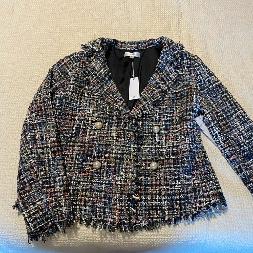 Tweed Blazer with Pearl Buttons